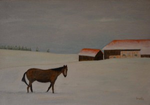 Le vieux cheval dans la neige 35x24          